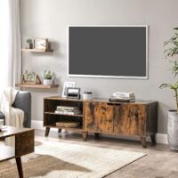 Vasagle – Meuble TV marron rustique 140 cm – Support télé pour TV jusqu'à 65 pouces – 2 portes avec rangements – Panneau d'aggloméré solide