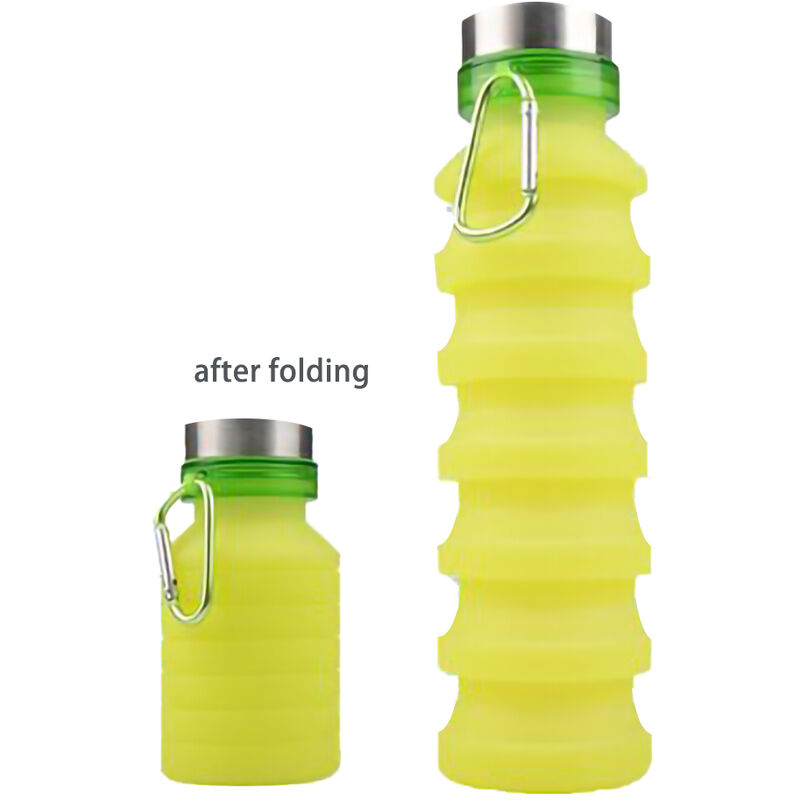 Botella de agua plegable, reutilizable, sin BPA, de silicona, plegable,  para viajes, gimnasio, camping, senderismo, botella de agua deportiva  portátil a prueba de fugas con mosquetón, verde