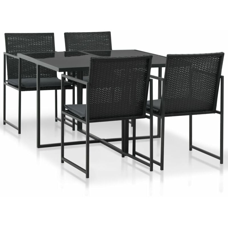 Set comedor de jardín 5 piezas y cojines ratán sintético negro