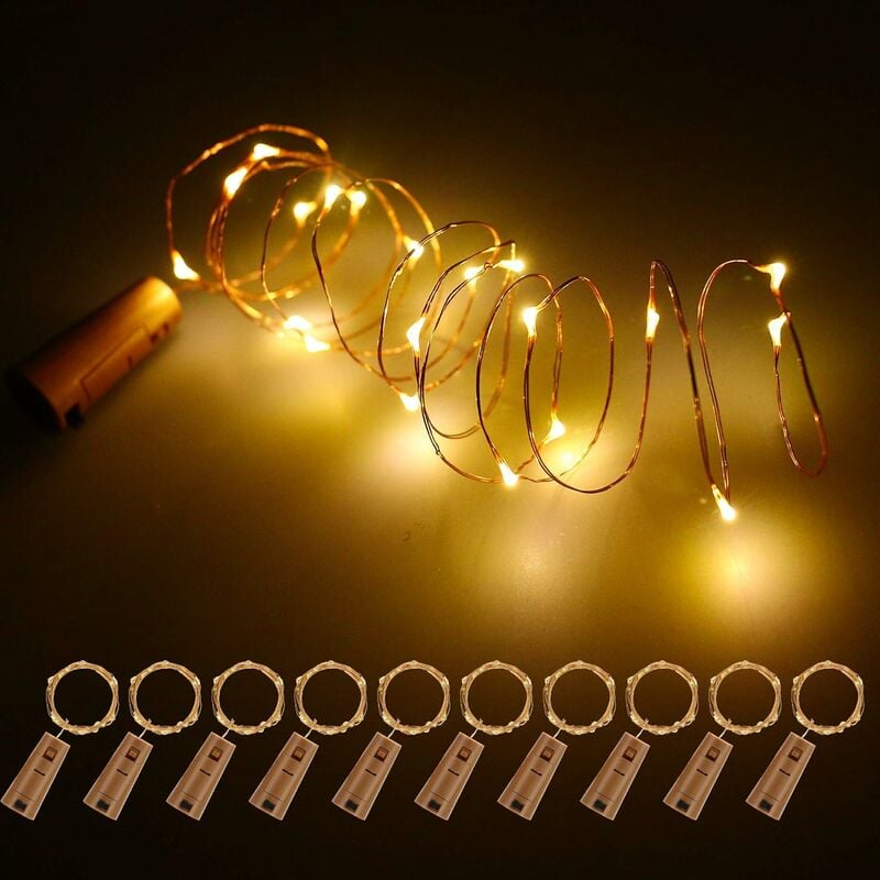 Luces de Botella, Luz de Botella LED, Luces de Botella de 2M, Alambre de Cobre Flexible, Tapón de Corcho de Luz de Botella, para Carnaval, Boda, Navidad, Blanco Cálido, 10 Piezas