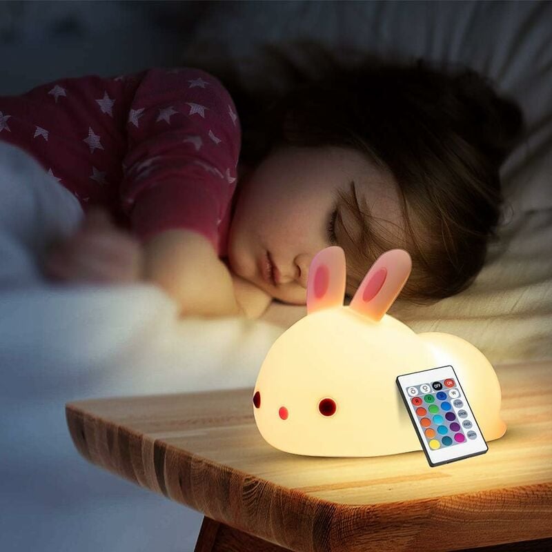 Luz nocturna para bebé, lámpara de noche, luz nocturna recargable para niños, luz nocturna para bebé Miffy Rabbit, luz nocturna LED eléctrica para niña, niño y adulto, lámpara táctil, lámpara de silicona de 7 colores, regalo iluminado