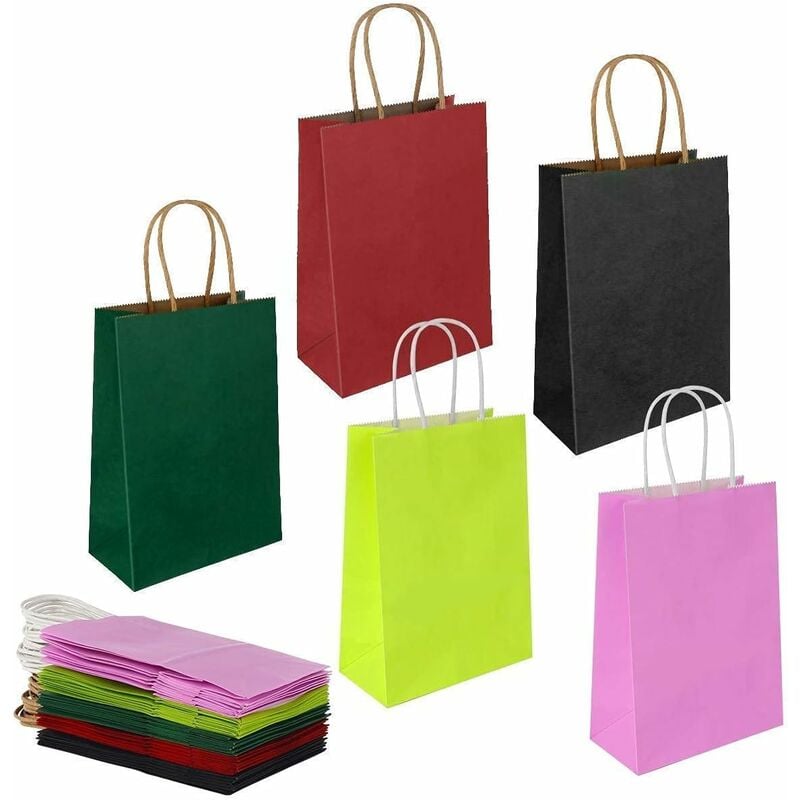 20 bolsas de regalo multicolor de 27 x 21 x 11 cm, bolsa de papel kraft, bolsa de papel, bolsa de papel kraft, bolsas de papel con asas, bolsa de regalo (espesar 130 g/m²)