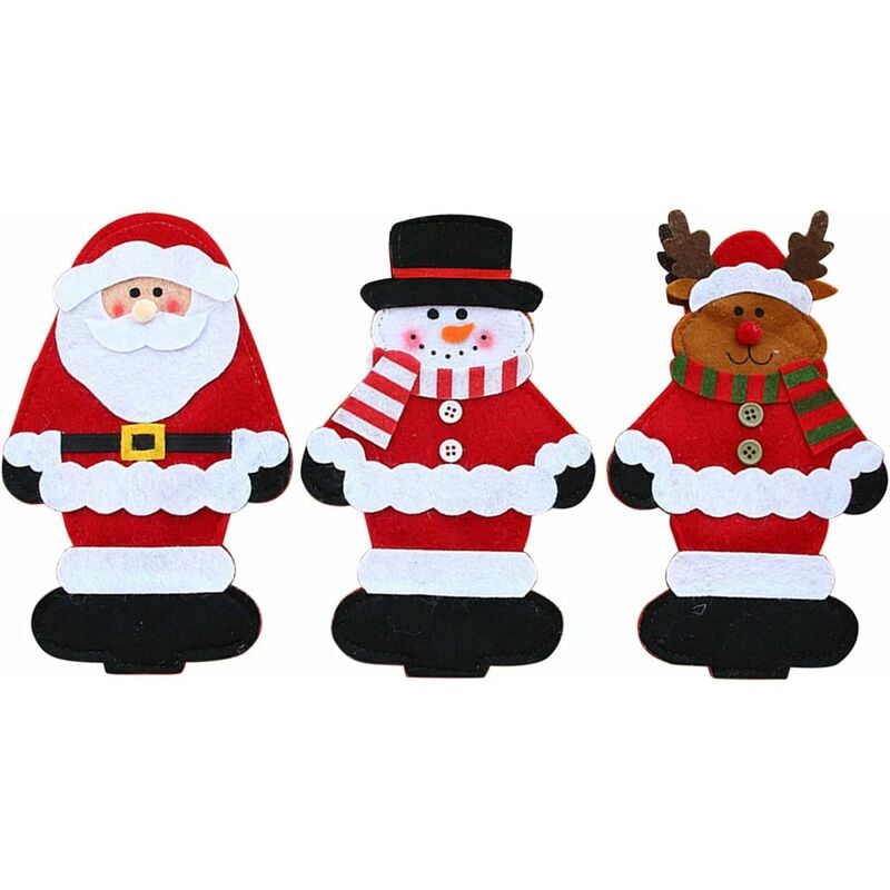 6 uds. Cubiertos servilletero cuchillos tenedor cuchara en bonita forma de disfraz de Papá Noel para mesa de cocina decoración de Nochebuena (3 uds-1)