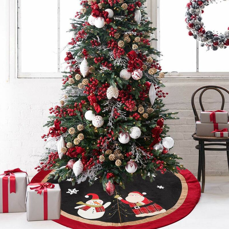 Adornos navideños Falda de árbol de Navidad 120 cm Vestido de árbol pequeño Fondo de árbol Delantal Dibujos animados Viejo Muñeco de nieve Falda de árbol