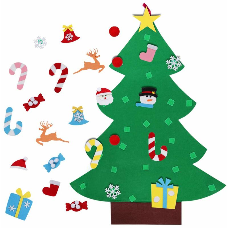 Árbol de Navidad de fieltro DIY con adornos 26 piezas, regalos de Navidad para niños decoraciones de pared de puerta de Navidad hechas a mano para Año Nuevo