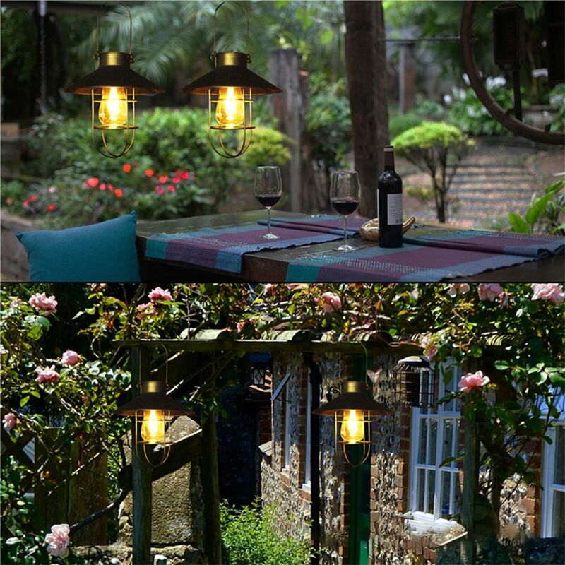 Farol solar para exteriores, faroles impermeables colgantes de jardín, 3  luces LED parpadeantes sin llama, luces decorativas para jardín (vela de