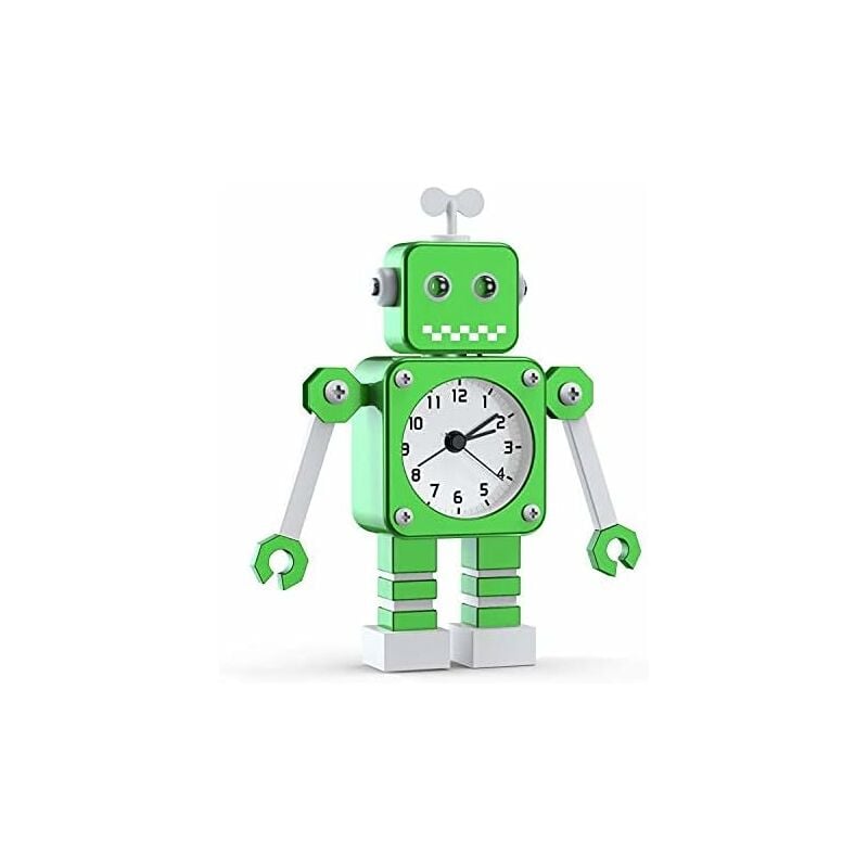 Reloj despertador para niños, reloj despertador robot para niños, reloj despertador analógico, reloj despertador silencioso sin verificación para niños, niñas y niños (verde)