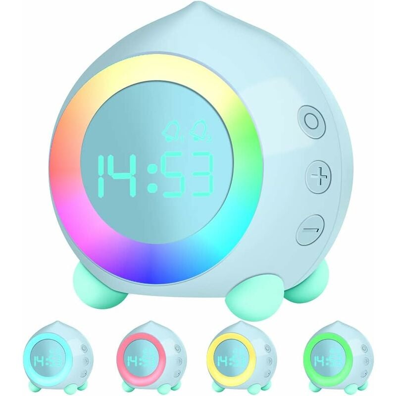 Reloj despertador con luz LED digital para niños Luz de noche Calendario de música USB inteligente Niño Niña Niño Bebé Regalo Cultivar para dormir Reloj despertador azul