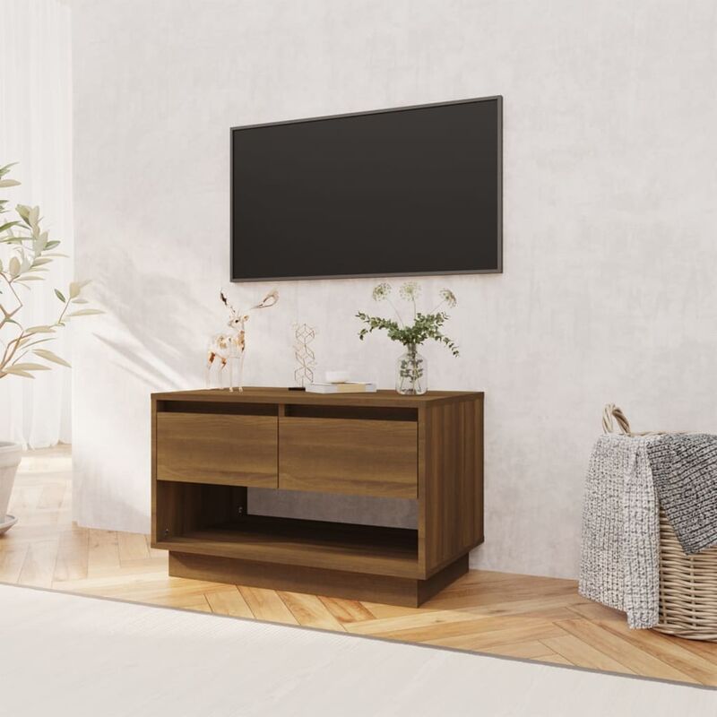 Relaxdays Mueble TV con ruedas, Mesa televisión con 2 compartimentos, 45 x  60 x 40 cm, Marrón