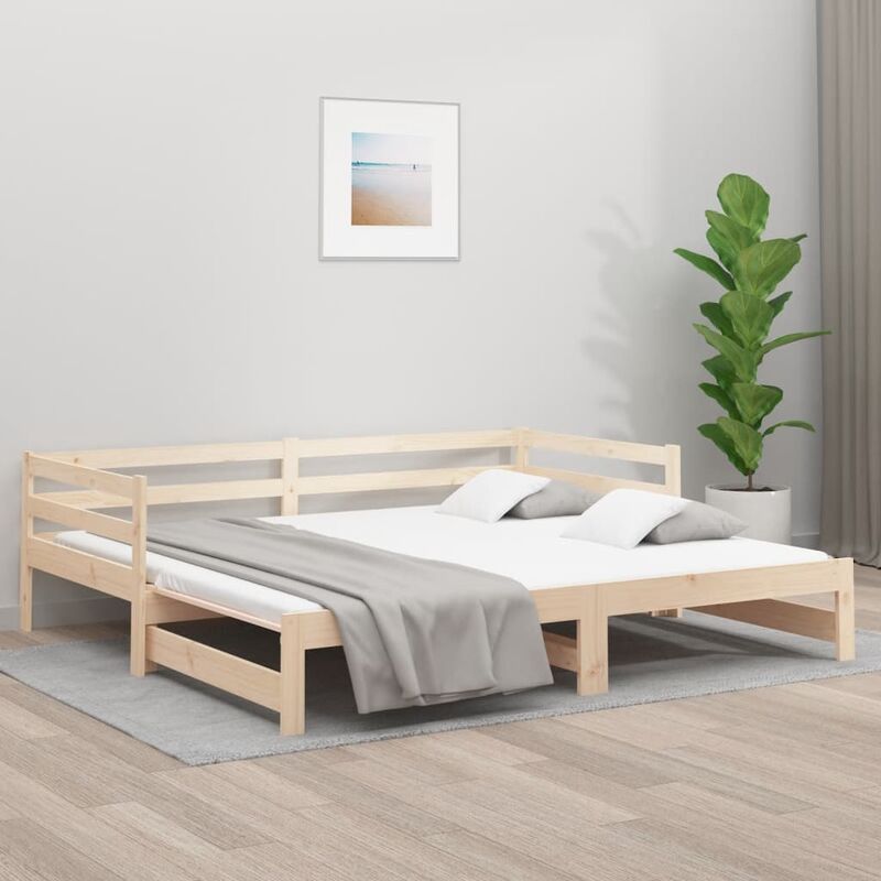 Sofá cama de madera con cama nido y dos cajones de almacenamiento, cama  extensible, sofá cama con dos cajones, tamaño King (litera extraíble)
