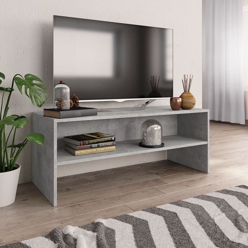 Mueble de TV madera contrachapada gris hormigón 100x40x40 cm