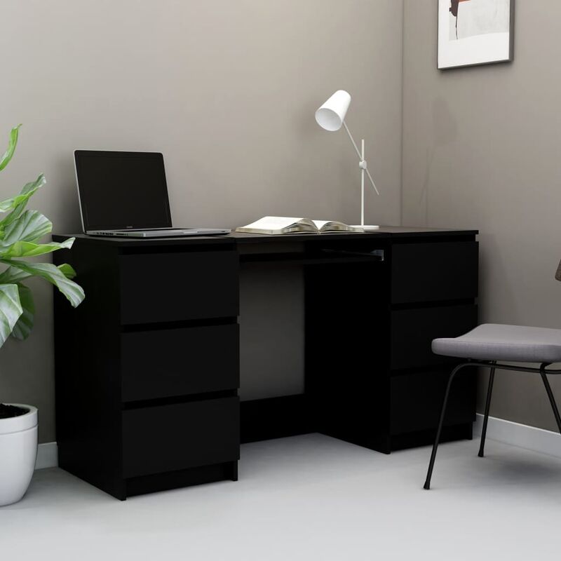 Escritorio moderno de madera maciza para computadora de oficina en casa,  estación de trabajo estable y duradera, con 2 cajones y soporte para CPU