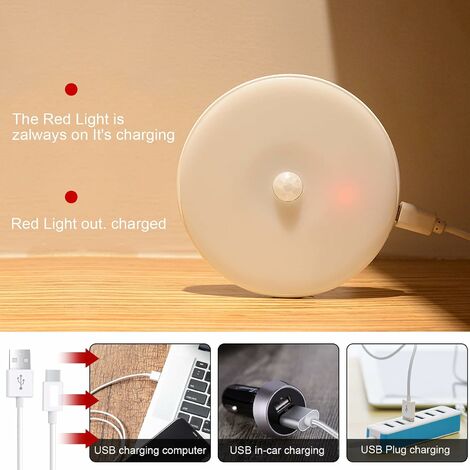 Lámpara de pared LED con sensor de movimiento inalámbrico para interior,  luz nocturna con sensor de carga USB magnético blanco (2 paquetes)