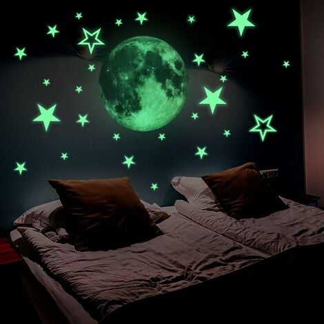 Techo luminoso Pegatinas de Pared Dormitorio De Niños Etiquetas Brillan en Oscuridad Estrellas De Punto Redondo 