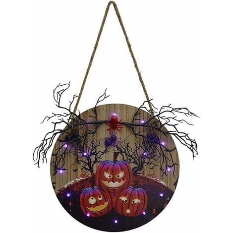 Letrero De Madera Feliz Halloween Colgante De Pared Con Luz Led De Bienvenida Decoraci N De