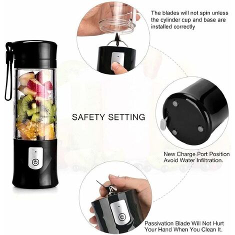 Licuadora portátil para batidos y batidos con taza y tapa de viaje sin BPA,  mini licuadora portátil personal recargable por USB, exprimidor portátil