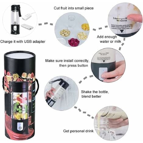 Licuadora de frutas recargable USB portátil, mini licuadora para batidos,  batidos, jugos, licuadora portátil 350-420 ml 6 cuchillas para deportes y  viajes, sin BPA, regalos de Navidad para mujeres y h