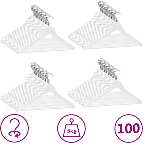 Juego de perchas ropa 20 uds antideslizantes madera dura blanco