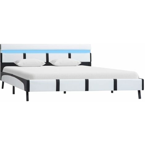 vidaXL Estructura cama con LED cuero sintético negro blanco 160x200 cm