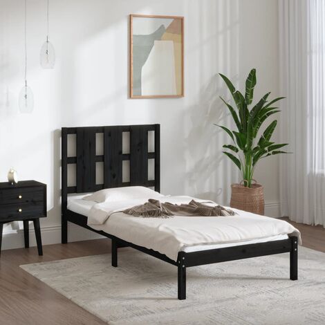 vidaXL Estructura cama individual madera maciza pino negra 90x190