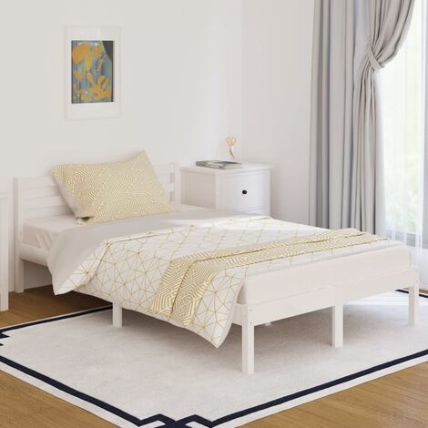 Estructura de cama Marco de Cama Somier de Cama madera maciza de pini  blanca 120x200 cm