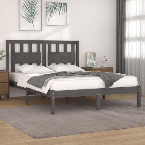 Estructura de cama doble pequeña madera de pino gris 120x190 cm