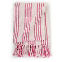 Manta a rayas 125x150 cm algodón rosa y blanco