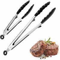 Pinzas de cocina, pinzas para barbacoa, pinzas para tostadora de acero inoxidable 304 y mango de silicona, pinzas de Chef 9 y 12 con orificio para colgar, juego de parrilla negra
