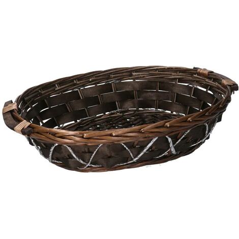 Panier à Repas Ovale En Osier Tressé 28x19x9cm - Panier Service Fruits Et Cosmétiques