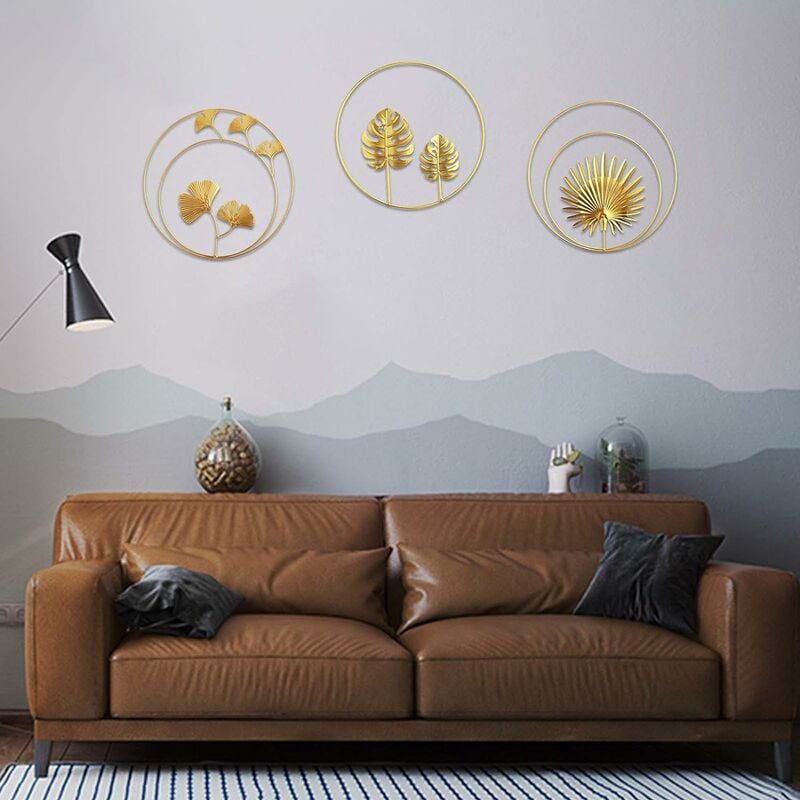 Feuilles métalliques dorées Décoration à suspendre pour chambre à coucher Ginkgo/érable maison Lot de 4 décorations murales en forme de feuilles dorées avec cadre salon 30,5 x 20,3 cm