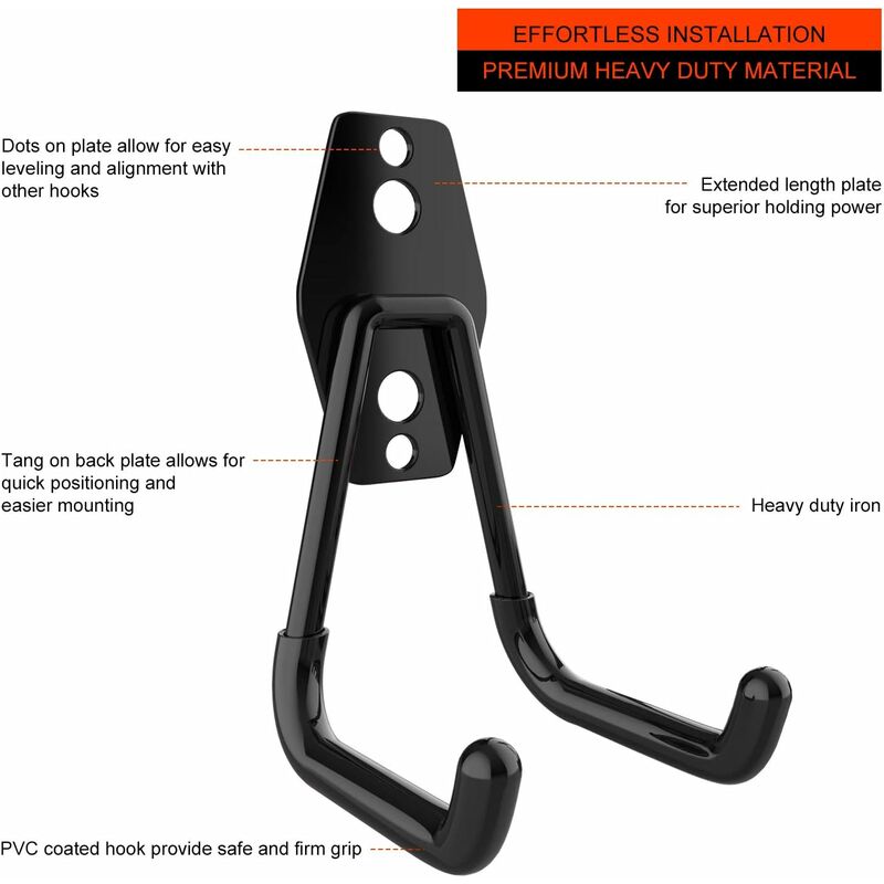 NORCKS 10pack Crochets doubles Support à outils de rangement de garage à montage  mural pour fer