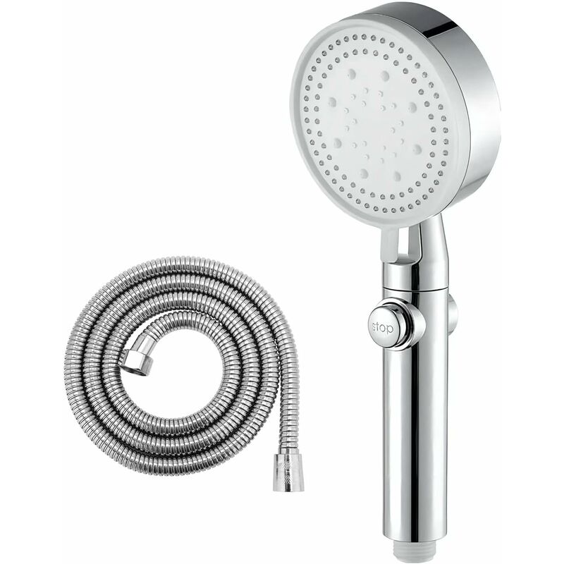 6 pouces Pommeau de douche en acier inoxydable avec fonction de pression -  circulaire - avec support de tuyau flexible et tuyau de 1.5 m