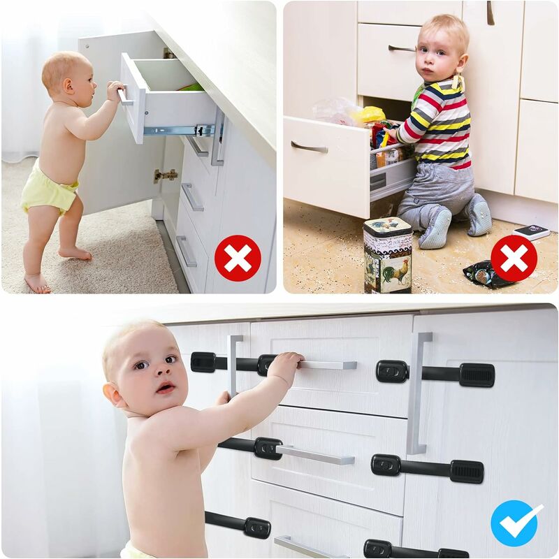 10 pcs bloque tiroir securite enfant, bloque porte simplicité transparente  securite placard enfant peut être ouvert aux deux