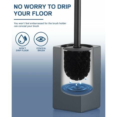 NORCKS Brosse Toilette Poils en nylon Balayette WC Salle de Bain  Antibactérienne Noir
