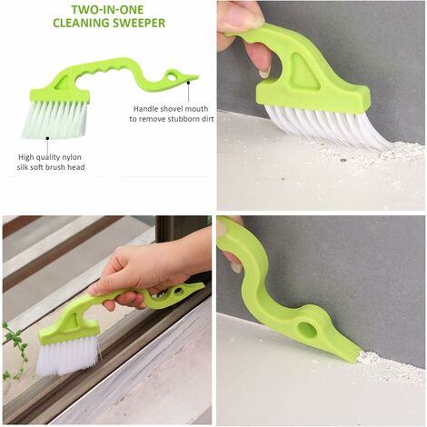 Lot De 2 Brosses De Nettoyage Pour Rails De Fenêtre - Multifonction, Poils Durs, Avec Grattoir Intégré
