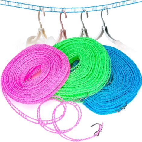 Corde à Linge Avec Pinces Corde à Linge De Voyage Anti-dérapante Avec 12 Pinces - Idéale Pour Camping, Balcon, Extérieur & Intérieur - 4m Ajustable Perle Linge