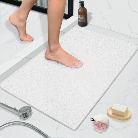 Tapis De Bain Antidérapant SHUCHING 100x40cm - Motifs Floraux Gris, PVC Sans BPA, Lavable En Machine - Pour Baignoire Et Douche