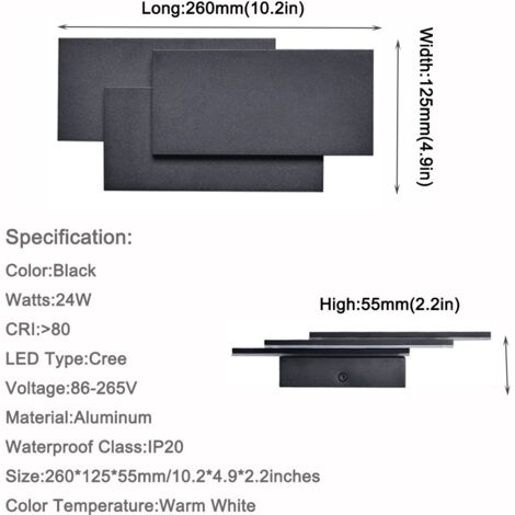 24W Lampe Murale Moderne Simple Applique Murale Led Interieur Applique Murale Blanc Chaud 3 En 1 Pour Salon Chambre Escalier Couloir Noir