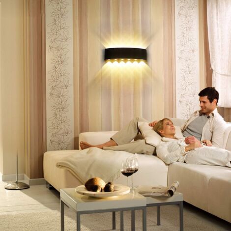 Applique Murale Moderne 12W Noir Lampe Murale Led D'Intérieur En Aluminium, Pour Salon, Chambre À Coucher, Salle De Bain, Couloir, Blanc Chaud