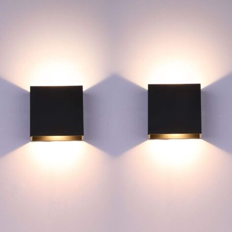 2PCS Applique Murale Led 6W Noir Lampe Murale Carrée D'Intérieur Applique Murale Aluminium Moderne Pour Salon, Chambre À Coucher, Blanc Chaud