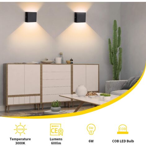 2PCS Applique Murale Led 6W Noir Lampe Murale Carrée D'Intérieur Applique Murale Aluminium Moderne Pour Salon, Chambre À Coucher, Blanc Chaud