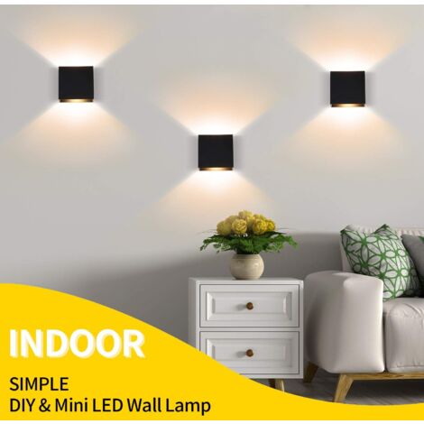 2PCS Applique Murale Led 6W Noir Lampe Murale Carrée D'Intérieur Applique Murale Aluminium Moderne Pour Salon, Chambre À Coucher, Blanc Chaud