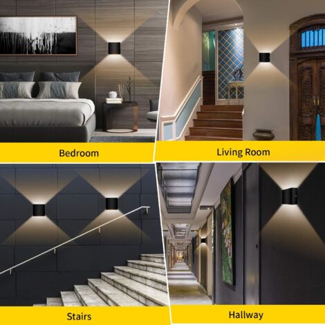 2PCS Applique Murale Led 6W Noir Lampe Murale Carrée D'Intérieur Applique Murale Aluminium Moderne Pour Salon, Chambre À Coucher, Blanc Chaud