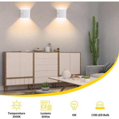 2PCS Applique Murale Led 6W Blanc Lampe Murale Carrée D'Intérieur Applique Murale Aluminium Moderne Pour Salon, Chambre À Coucher, Blanc Chaud