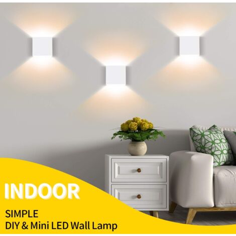 2PCS Applique Murale Led 6W Blanc Lampe Murale Carrée D'Intérieur Applique Murale Aluminium Moderne Pour Salon, Chambre À Coucher, Blanc Chaud