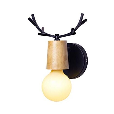 Applique Murale Moderne Lampe Murale Au Design Simple Applique Murale En Bois Et Métal Pour Chambre À Coucher, Salon, Chambre D'Enfant (Noir)