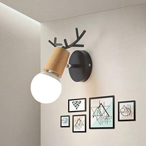 Applique Murale Moderne Lampe Murale Au Design Simple Applique Murale En Bois Et Métal Pour Chambre À Coucher, Salon, Chambre D'Enfant (Noir)