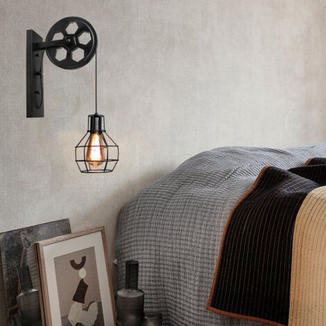 Applique Murale Rétro Lampe Murale Vintage Applique Murale Intérieure En Métal Pour Allée Loft Couloir E27,Noir