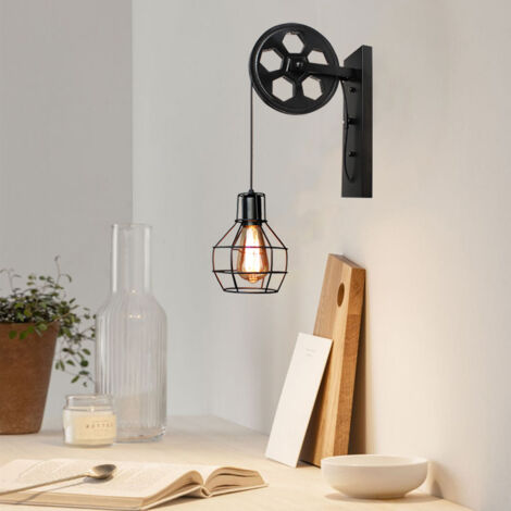 Applique Murale Rétro Lampe Murale Vintage Applique Murale Intérieure En Métal Pour Allée Loft Couloir E27,Noir