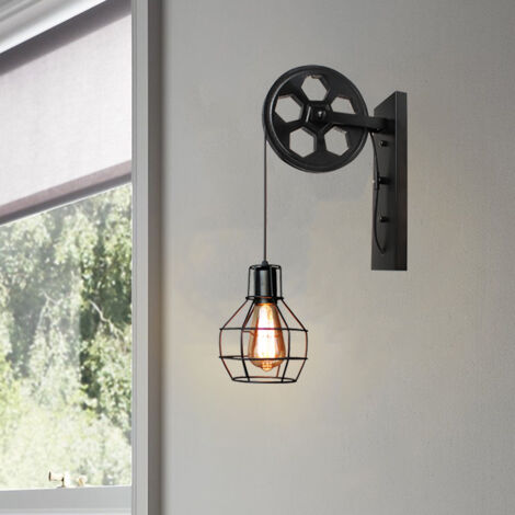 Applique Murale Rétro Lampe Murale Vintage Applique Murale Intérieure En Métal Pour Allée Loft Couloir E27,Noir